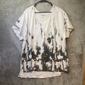 Roaman's Top Women 2X Tie Dye Grey White Slub Knit Scoop Neck EUC